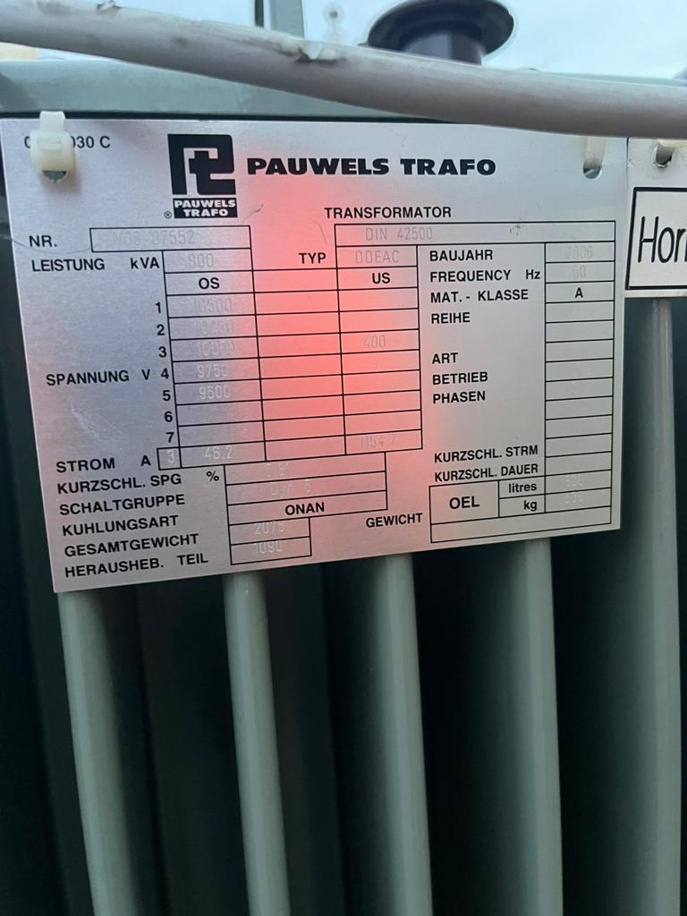 2x 800 kVA 10 kV / 400 Volt Pauwels transformator 2006